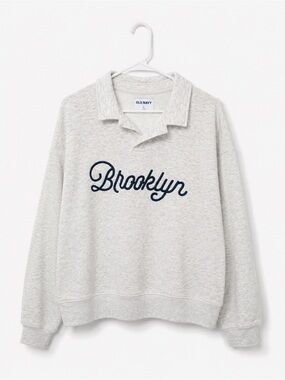 Old Navy Heather Gray Polo Sweatshirt with Navy Script